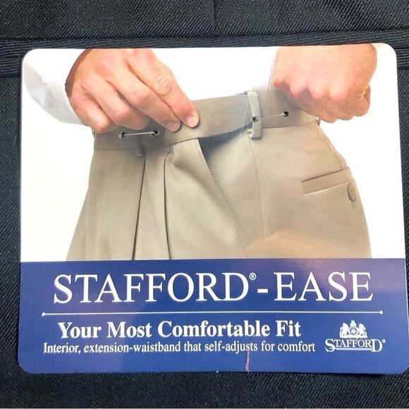 Stafford Ease Men’s Vintage Pleated Black Dress Pants Poly/Wool Blend Size 36/34 - Picture 5 of 9